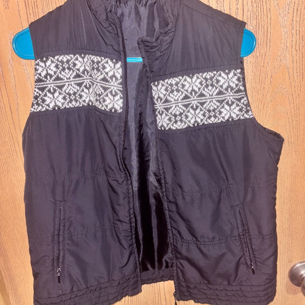 Black and White Quilted Vest with Nordic Pattern